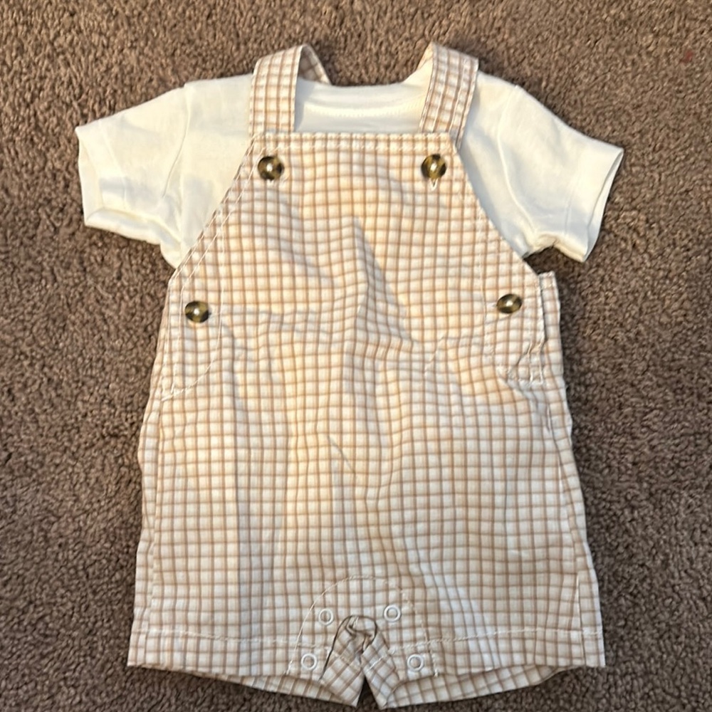 Carter's Tan and White Gingham Overalls